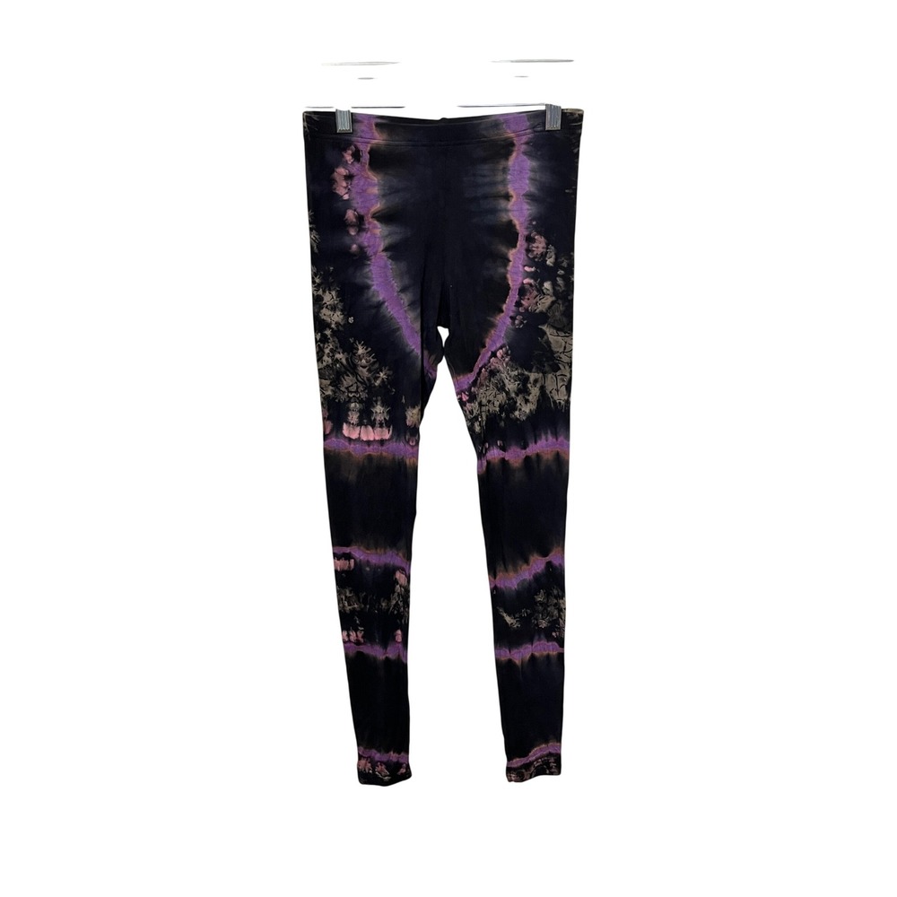 Kathmandu Imports Tie Dye Leggings Women's M Black Purple Handmade 2